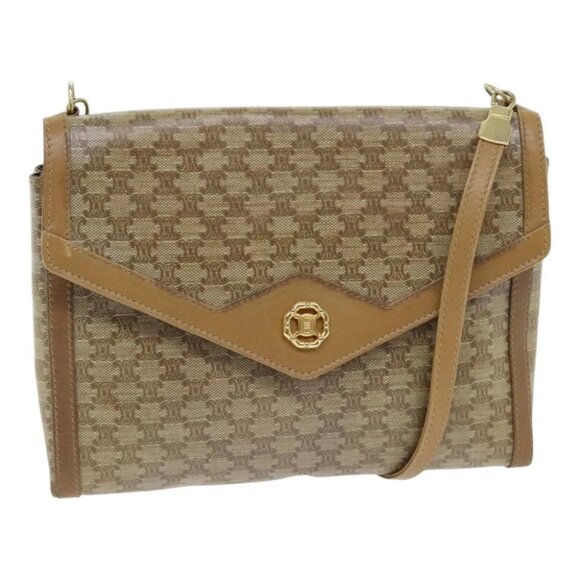 CELINE Macadam Canvas Shoulder Bag Beige Gold Auth 91292 - Picture 1 of 16